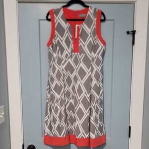 Chic Geometric Sleeveless Dress in Gray and Coral (NWT)